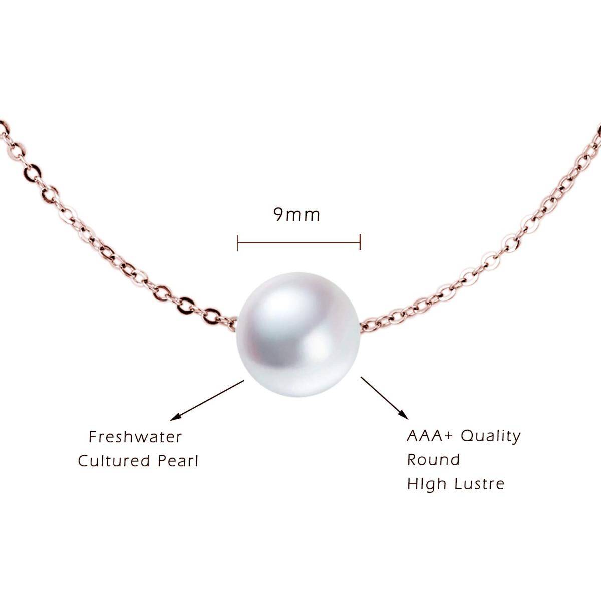 Sterling Silver with Rose Gold Plated Pearl Round Pendant Necklace-3