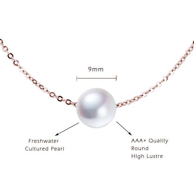 Sterling Silver with Rose Gold Plated Pearl Round Pendant Necklace-3