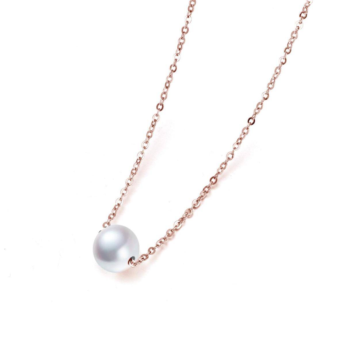 Sterling Silver with Rose Gold Plated Pearl Round Pendant Necklace-4