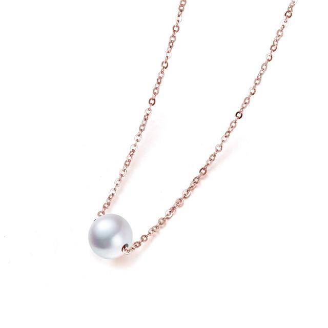 Sterling Silver with Rose Gold Plated Pearl Round Pendant Necklace-4