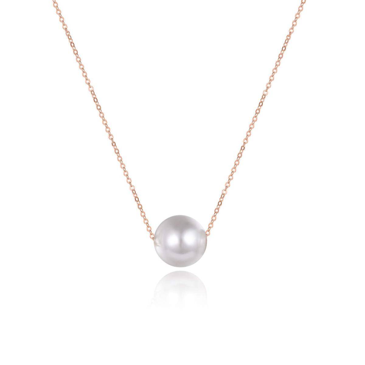 Sterling Silver with Rose Gold Plated Pearl Round Pendant Necklace-1