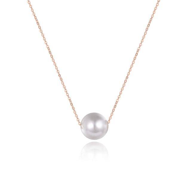 Sterling Silver with Rose Gold Plated Pearl Round Pendant Necklace-1