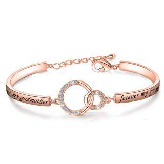 Sterling Silver with Rose Gold Plated Cubic Zirconia Pendant Bangle Bracelet-6
