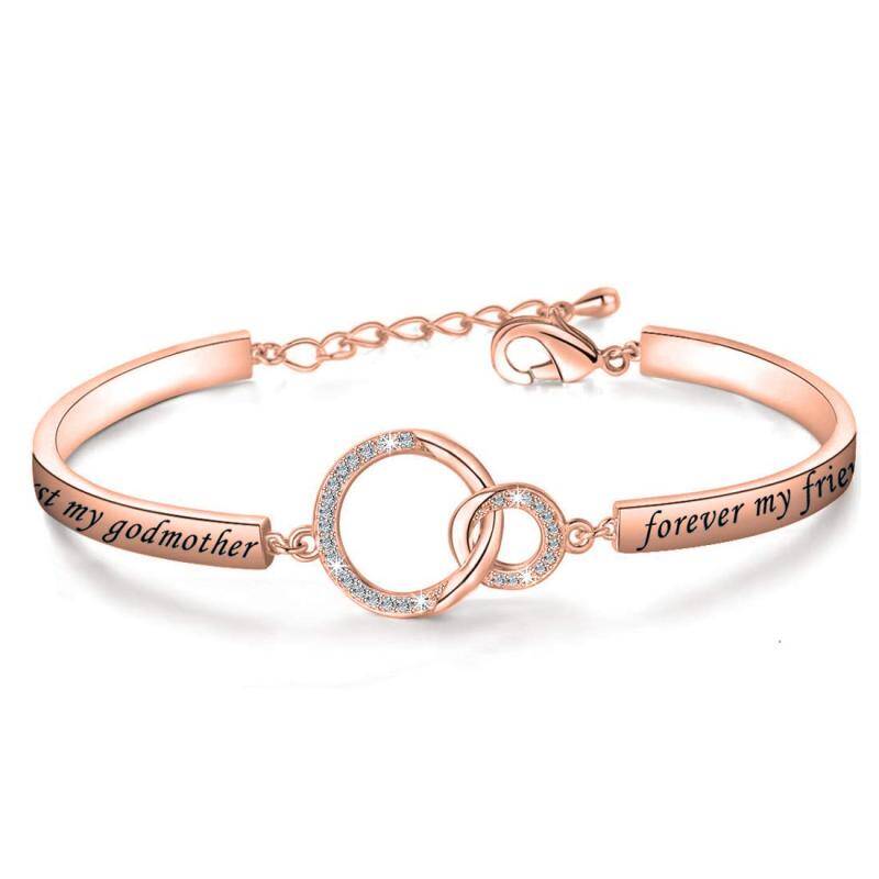 Sterling Silver with Rose Gold Plated Cubic Zirconia Pendant Bangle Bracelet-13