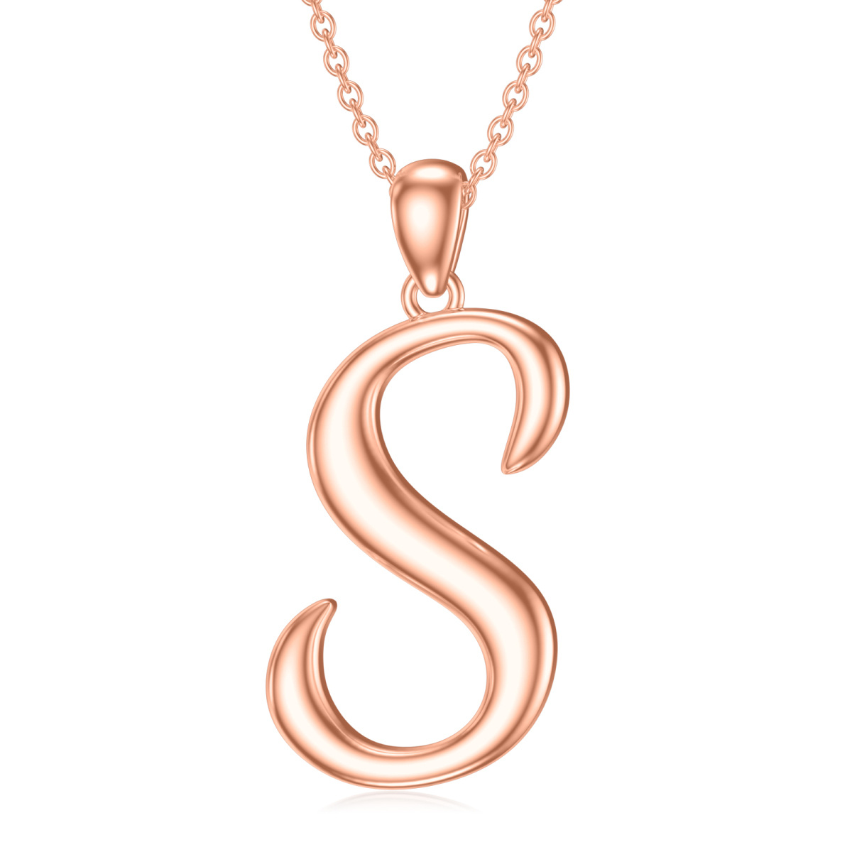 Sterling Silver with Rose Gold Plated Pendant Necklace with Initial Letter S-1