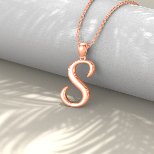 Sterling Silver with Rose Gold Plated Pendant Necklace with Initial Letter S-3