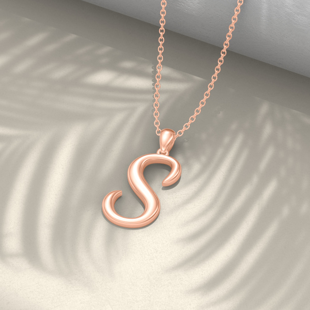 Sterling Silver with Rose Gold Plated Pendant Necklace with Initial Letter S-4