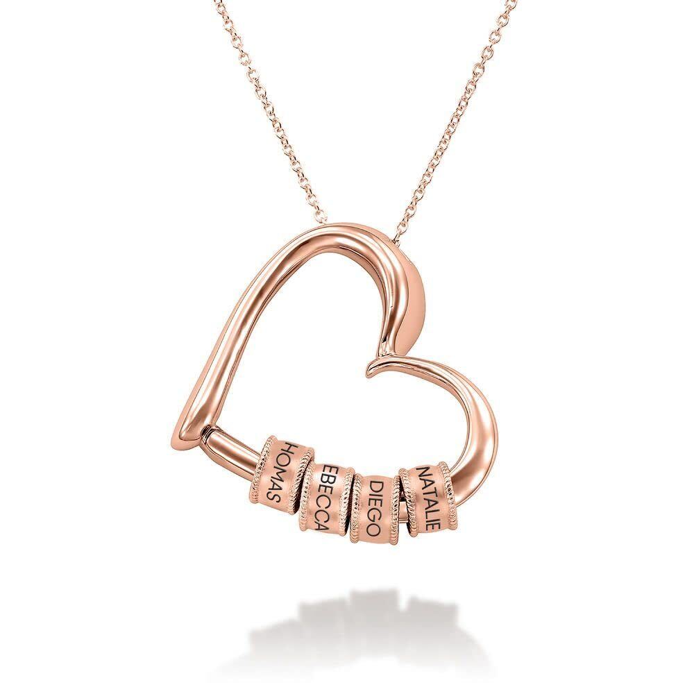 Collar con colgante de corazón con nombre y cuentas personalizadas chapadas en oro rosa de plata de ley-1