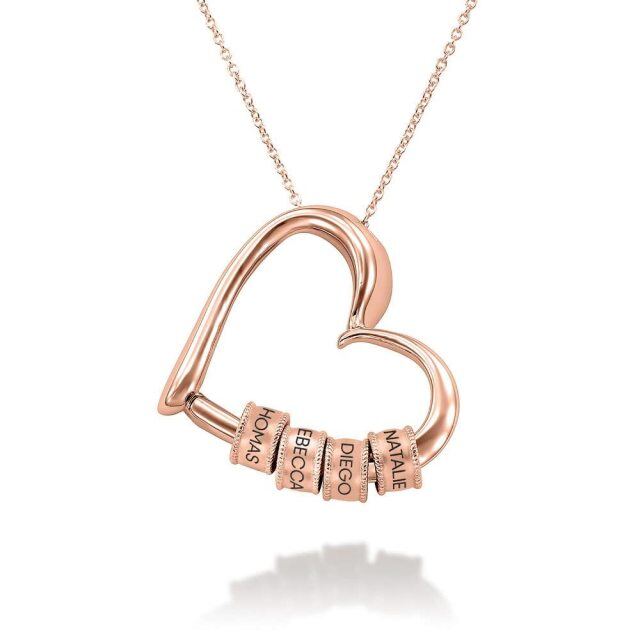 Sterling Silver with Rose Gold Plated Personalized Beads Name Heart Pendant Necklace-1