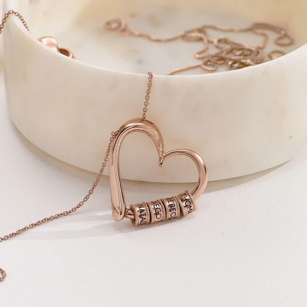 Collar con colgante de corazón con nombre y cuentas personalizadas chapadas en oro rosa de plata de ley-3