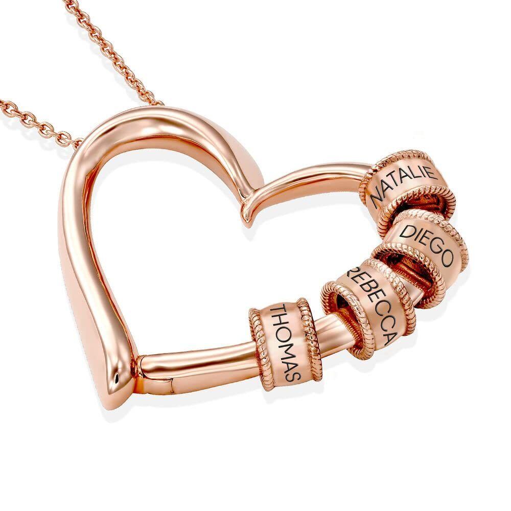 Collar con colgante de corazón con nombre y cuentas personalizadas chapadas en oro rosa de plata de ley-4