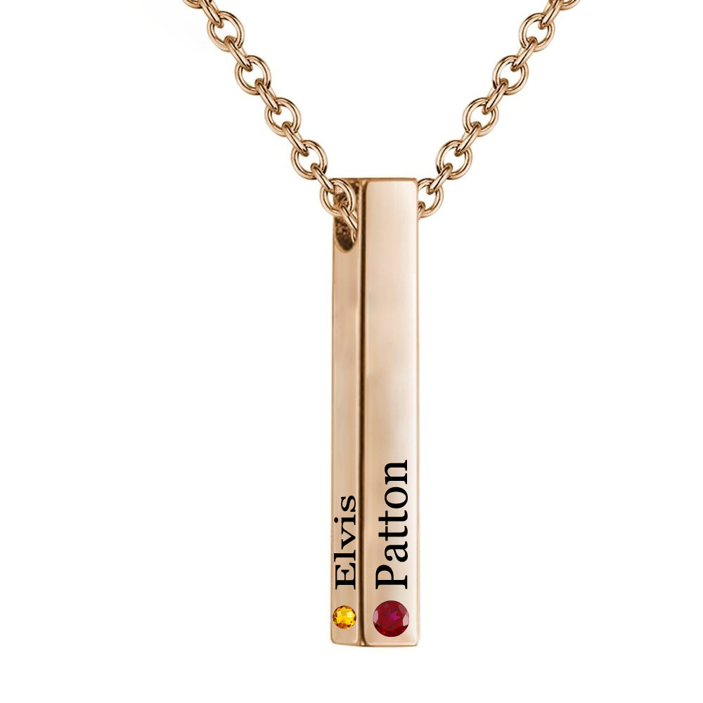 Sterling Silver with Rose Gold Plated Personalized Birthstone & Personalized Classic Name & Bar Pendant Necklace-1