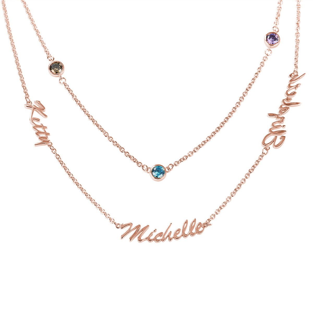 Sterling Silver With Rose Gold Plated Personalized Birthstone Classic Name Layered Necklace For Women-1