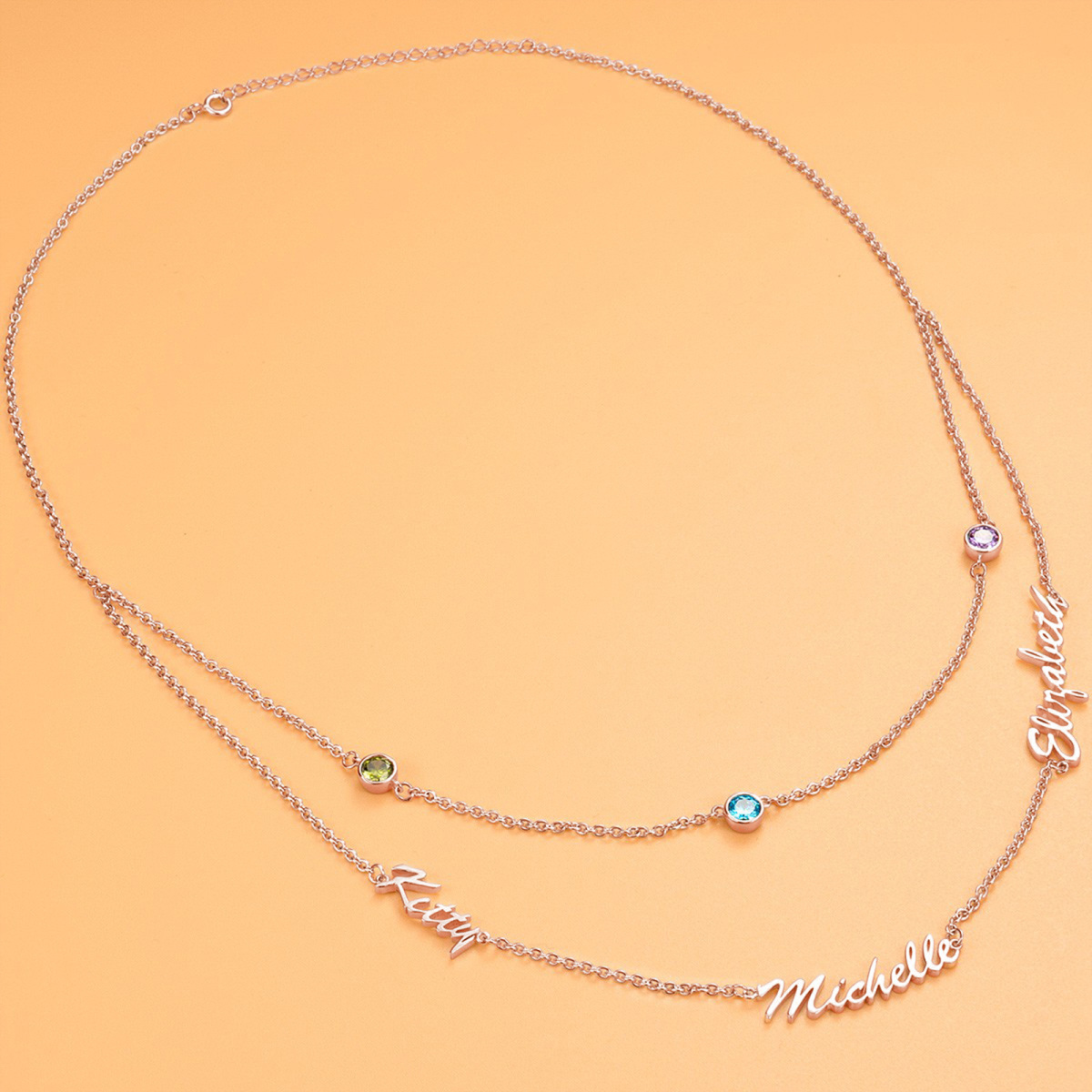 Sterling Silver with Rose Gold Plated Personalized Birthstone & Personalized Classic Name Layered Necklace-5