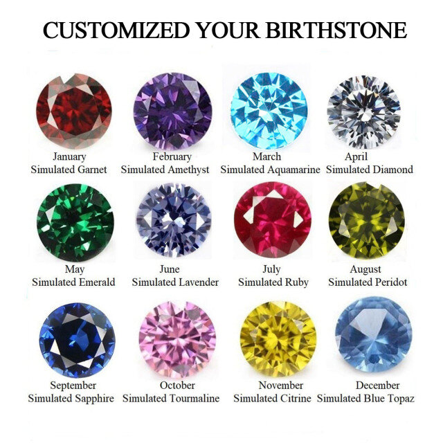 Sterling Silber Cubic Zirkonia personalisierte Birthstone & personalisierte Gravur Ring mi-7