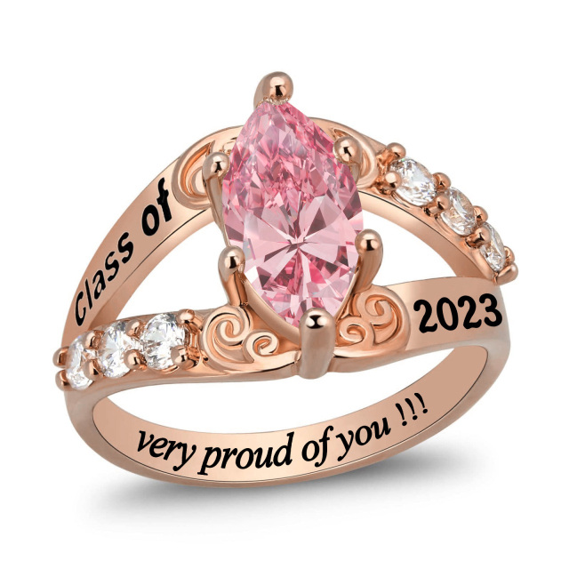 Sterling Silver with Rose Gold Plated Cubic Zirconia Personalized Birthstone & Personalized Engraving Ring with Engraved Word-1