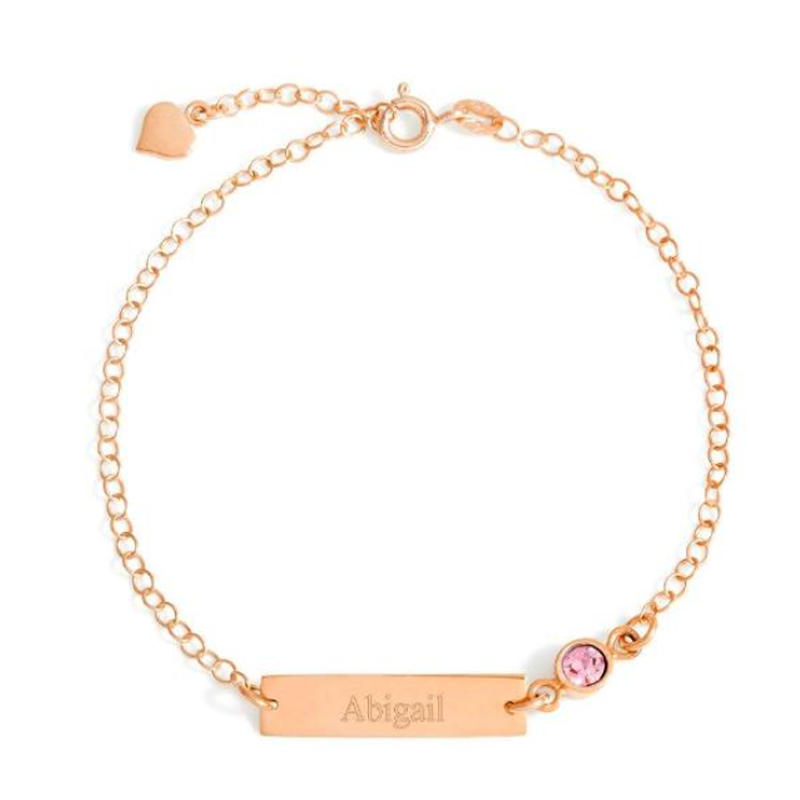 Sterling Silver with Rose Gold Plated Personalized Birthstone Engraving Single Layer Charm Anklet-1