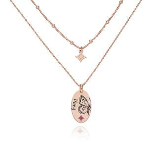 Sterling Silver Rose Gold Plated Personalized Birthstone Name Butterfly Layered Necklace-14