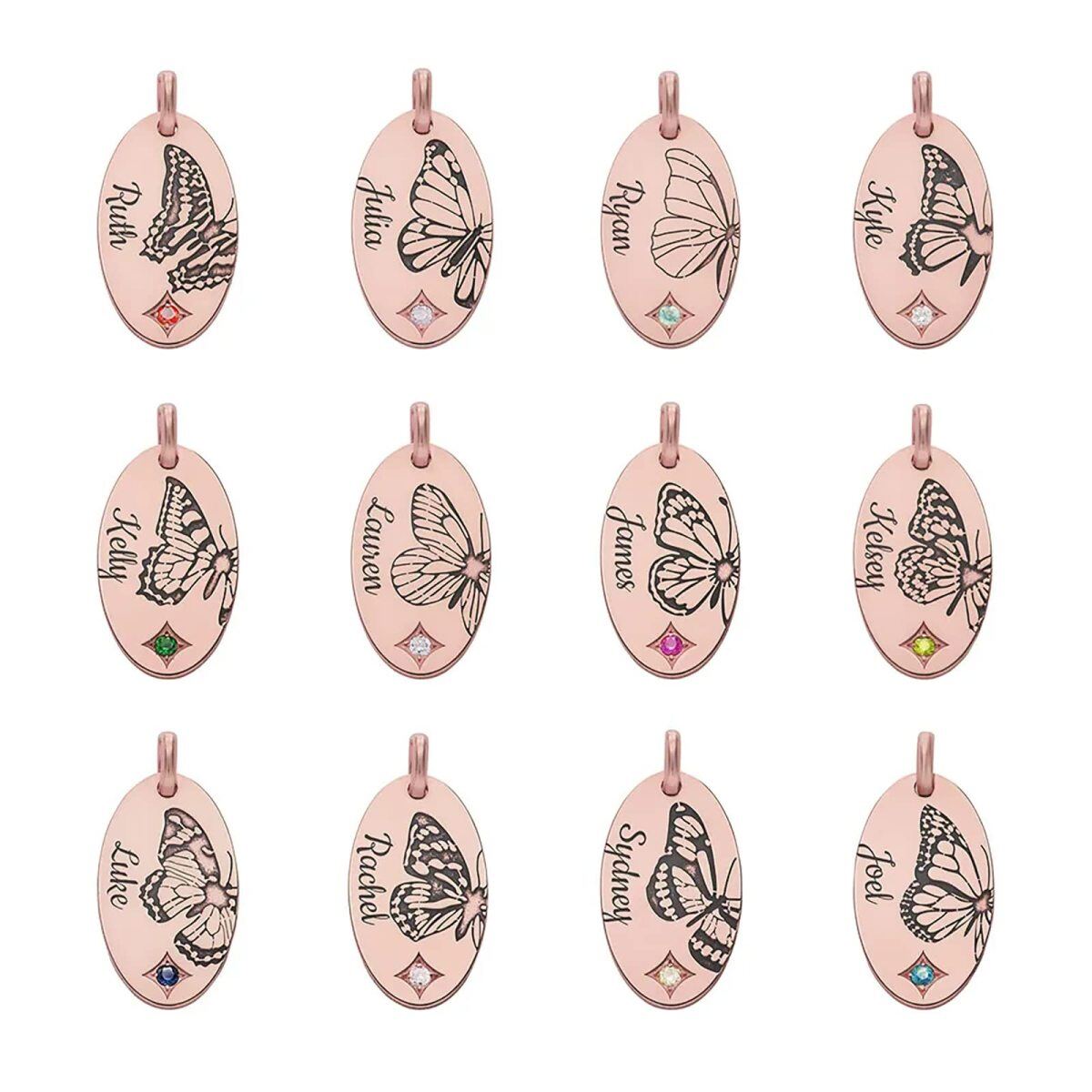 Collar en capas de mariposa con nombre de piedra natal personalizado chapado en oro rosa de plata de ley-5