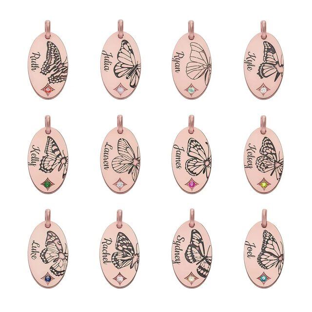 Colar em camadas de borboleta com nome de pedra de nascimento personalizado banhado a ouro rosa em prata esterlina-5