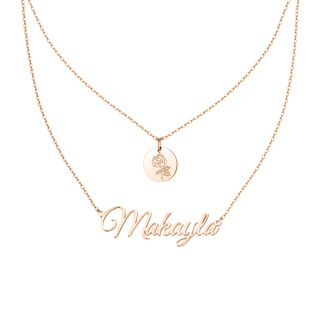 Sterling Silver with Rose Gold Plated & Personalized Classic Name Birth Flower Layered Necklace-38