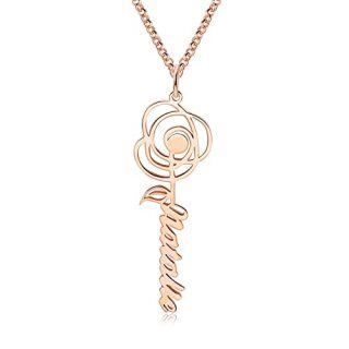 Sterling Silver with Rose Gold Plated & Personalized Classic Name Birth Flower Pendant Necklace-41