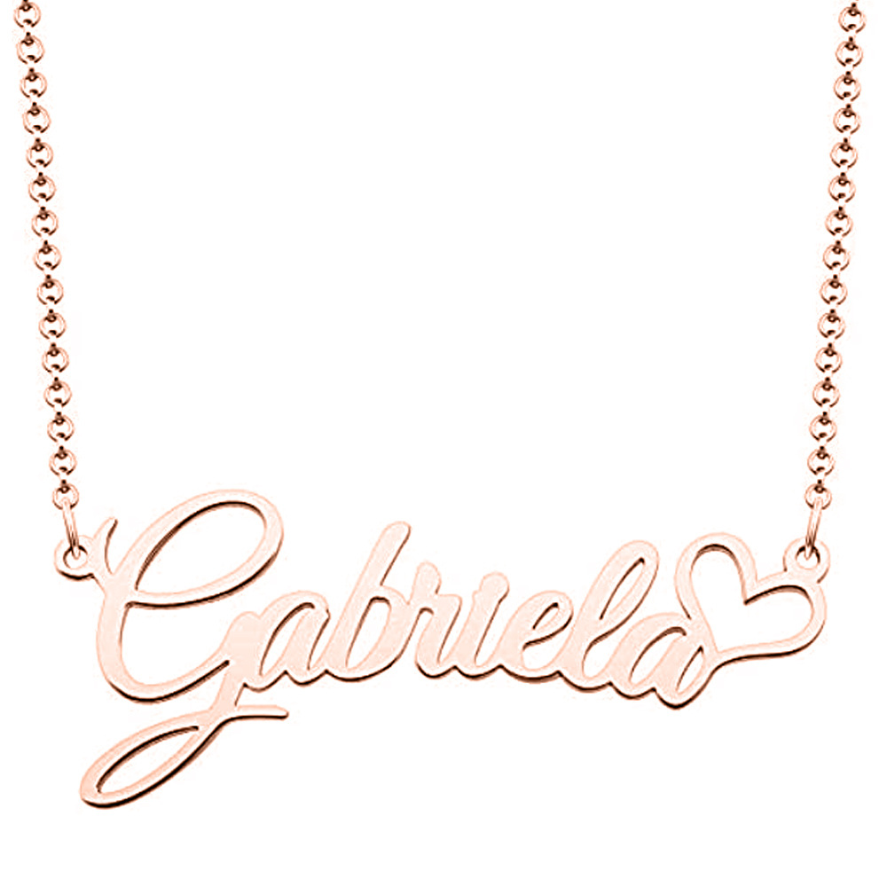 Plata de ley con baño de oro rosa personalizado clásico nombre y corazón colgante collar-1