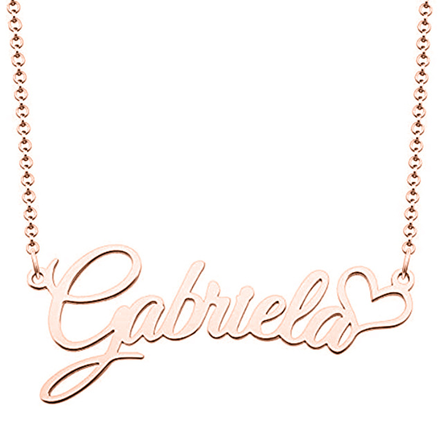 Collana in argento sterling placcato oro rosa con ciondolo classico personalizzato con nome e cuore-1