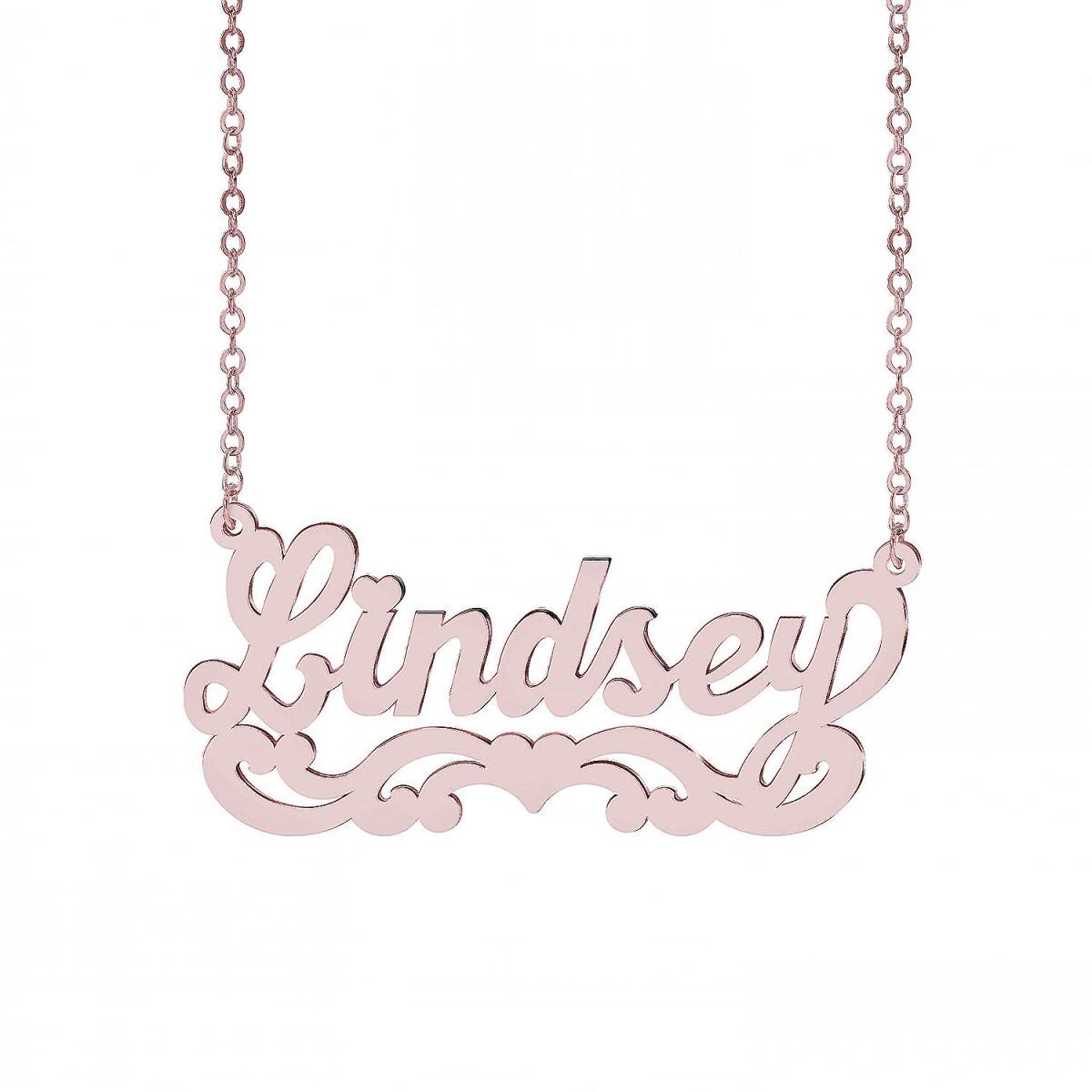 Collana in argento sterling placcato oro rosa con ciondolo classico personalizzato con nome e cuore-1