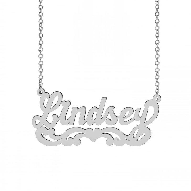 Collier en argent sterling avec pendentif personnalisé en forme de nom et de coeur