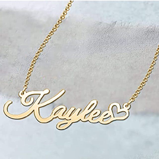 Sterling Silver Personalized Classic Name & Heart Pendant Necklace-3