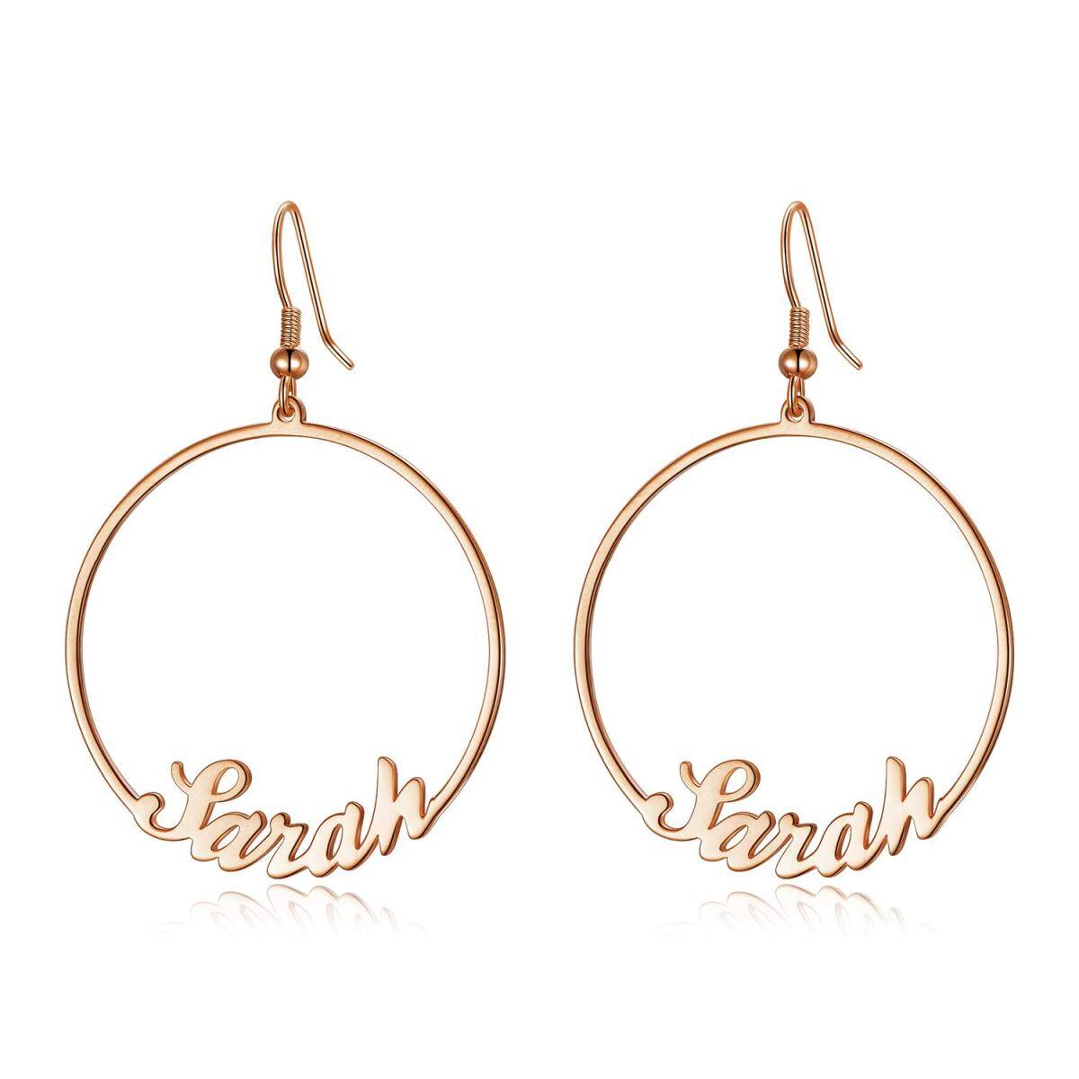 Sterling Silver with Rose Gold Plated Personalized Classic Name Hoop Earrings-1