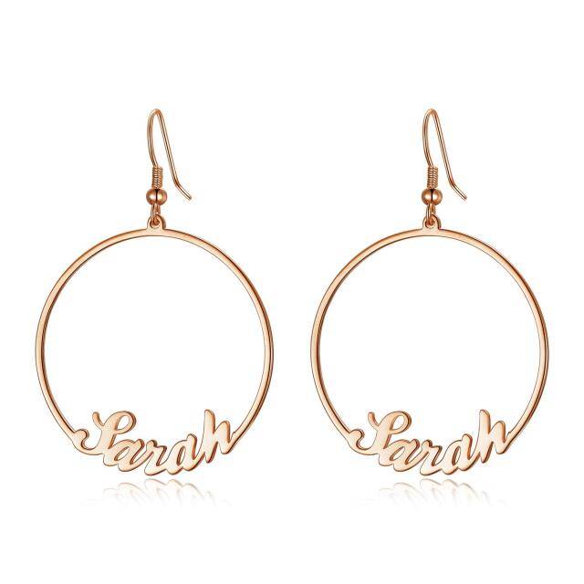 Sterling Silver with Rose Gold Plated Personalized Classic Name Hoop Earrings-1