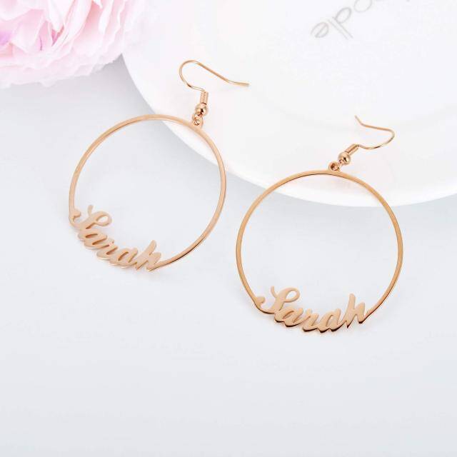 Sterling Silver with Rose Gold Plated Personalized Classic Name Hoop Earrings-3