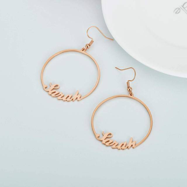 Sterling Silver with Rose Gold Plated Personalized Classic Name Hoop Earrings-4