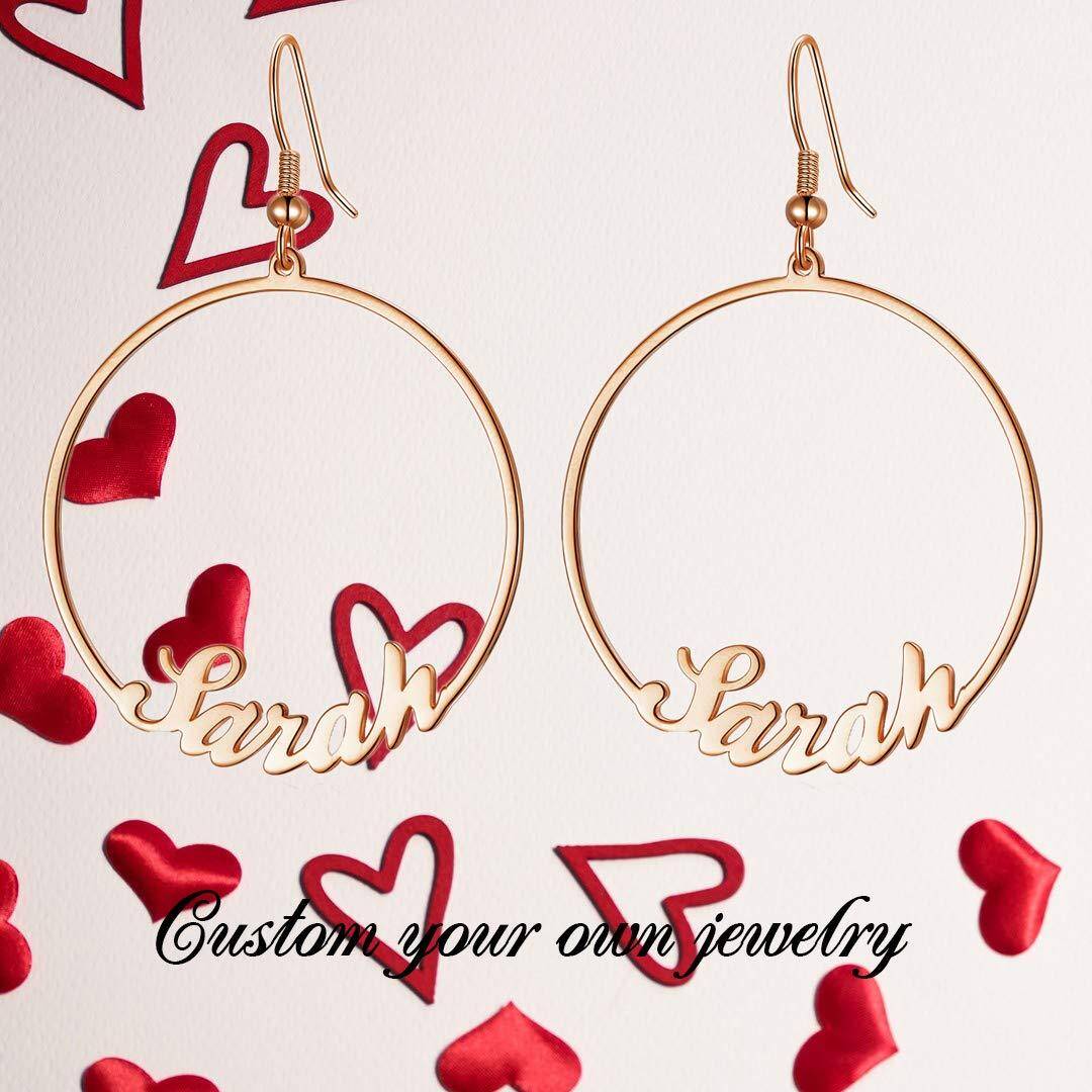 Sterling Silver with Rose Gold Plated Personalized Classic Name Hoop Earrings-6