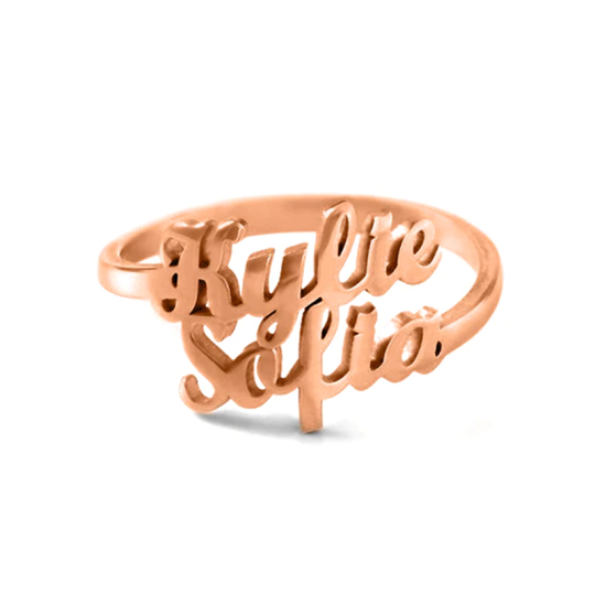 Sterling Zilver met Rose Goud Verguld Gepersonaliseerde Klassieke Naam Open Ring