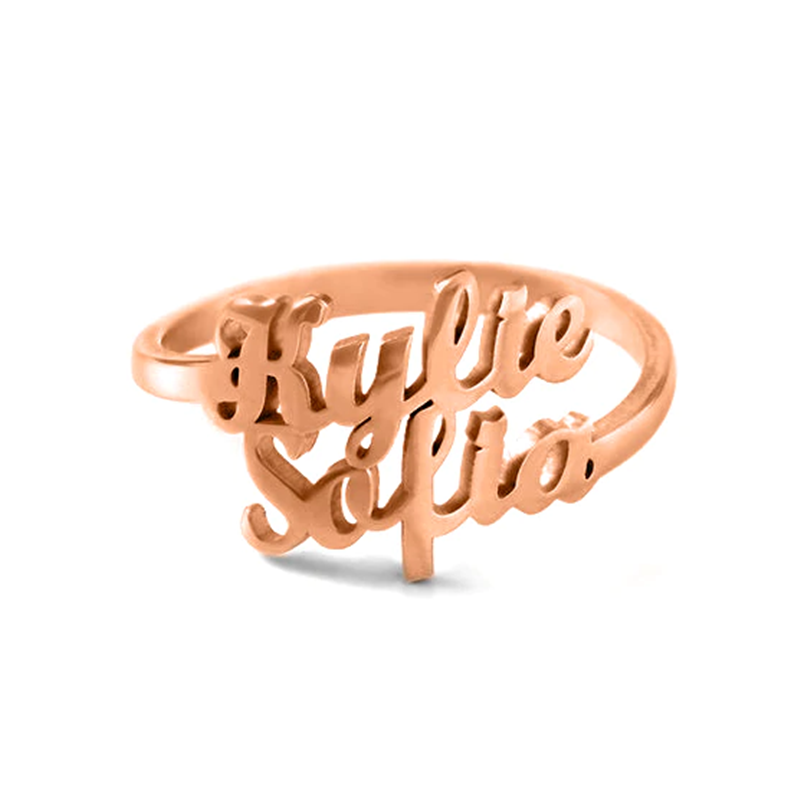 Sterling Silver with Rose Gold Plated Personalized Classic Name Open Ring-52