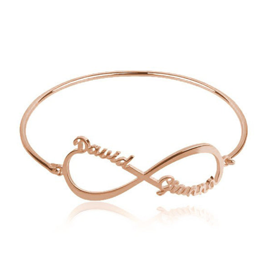 Bracelet en argent sterling et plaqué or rose avec pendentif de nom classique personnalisé