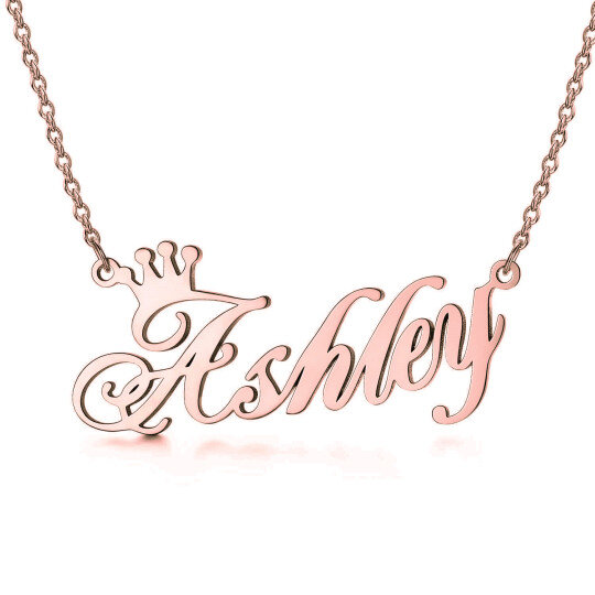 Collana con ciondolo con nome classico personalizzato in argento sterling con corona placcata in oro rosa per donna