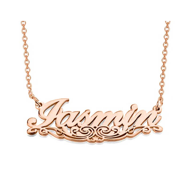 Collar con colgante con nombre clásico personalizado en plata de ley bañado en oro rosa-1