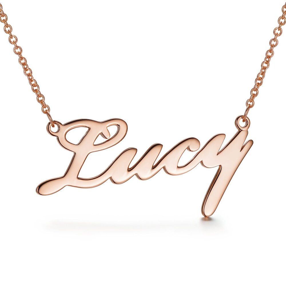 Sterling Silver with Rose Gold Plated Personalized Classic Name Pendant Necklace-1