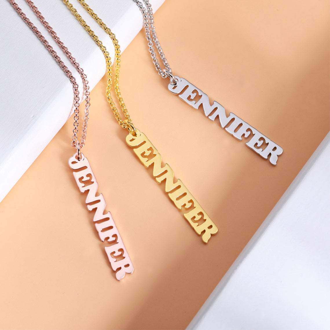 Sterling Silver with Rose Gold Plated Personalized Classic Name Pendant Necklace-3