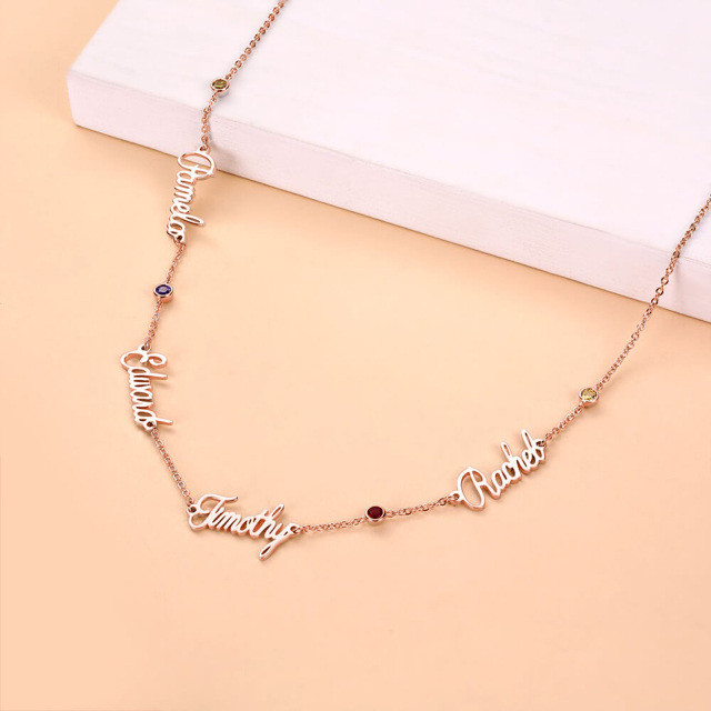 Sterling Silver with Rose Gold Plated Cubic Zirconia Personalized Classic Name Pendant Necklace-5