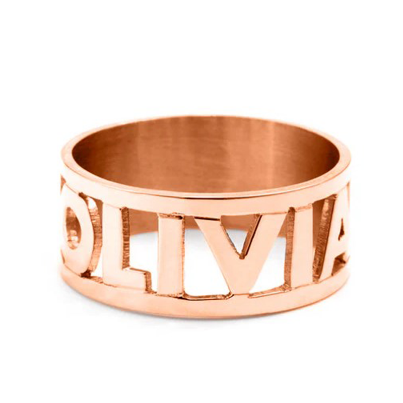 Sterling Zilver met Roségoud Vergulde Gepersonaliseerde Klassieke Naam Ring voor Vrouwen-1