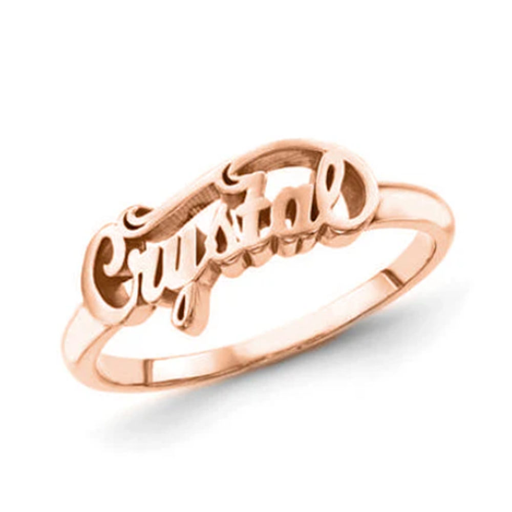 Anillo con nombre clásico personalizado en plata de ley bañado en oro rosa para mujer-1