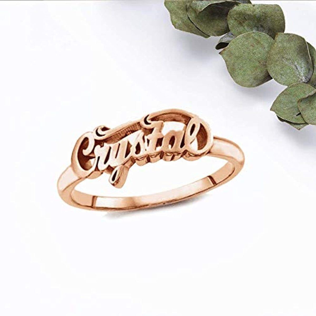 Sterling Silver with Rose Gold Plated Personalized Classic Name Ring for Women-3