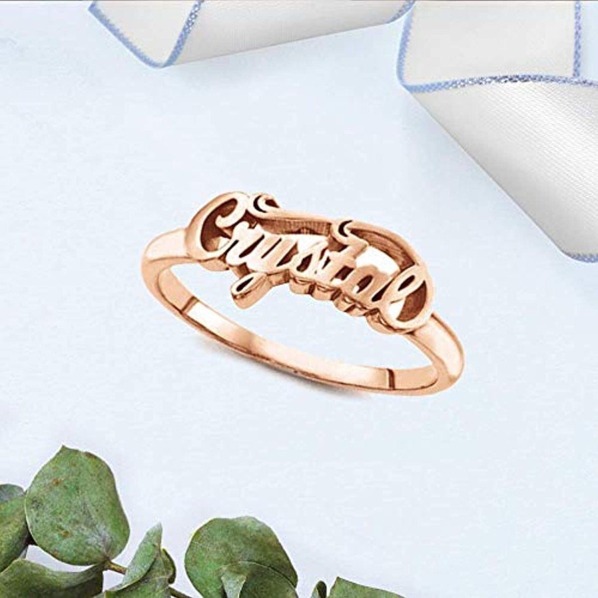 Anillo con nombre clásico personalizado en plata de ley bañado en oro rosa para mujer-4