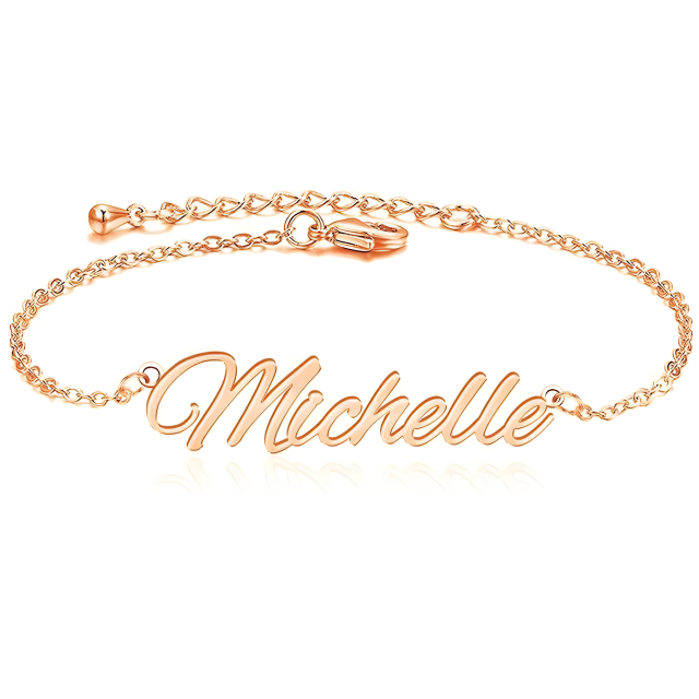 Sterling zilver met Rose Gold Plated Gepersonaliseerde Klassieke Naam Enkel Enkelbandje-1