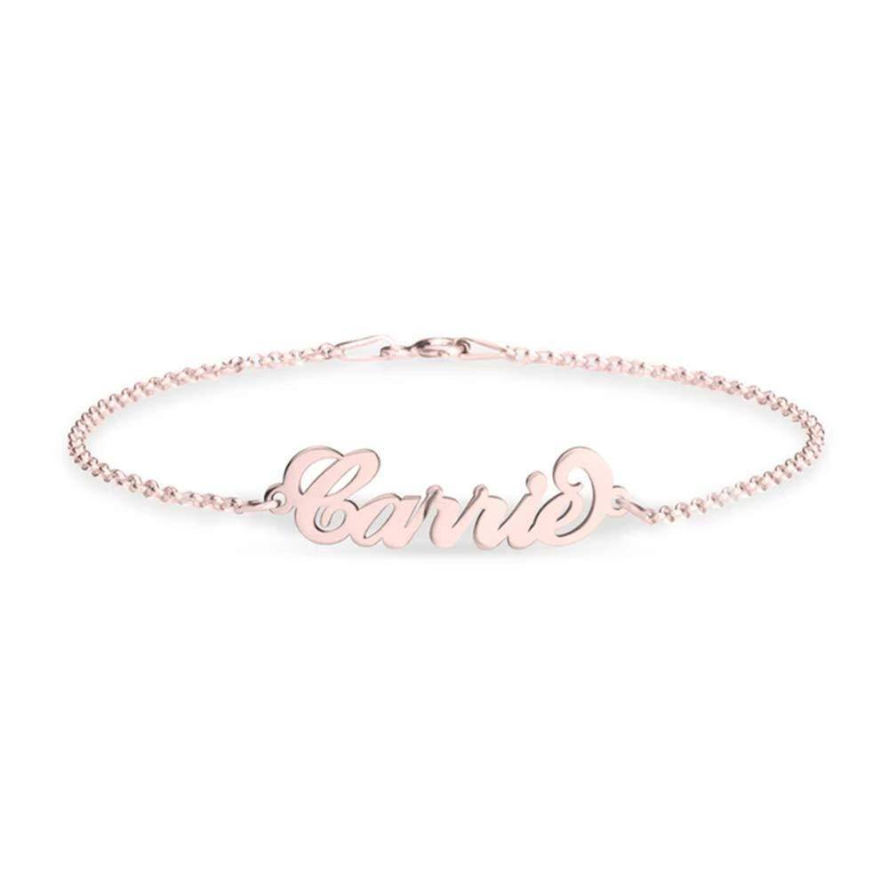 Sterling Silver with Rose Gold Plated Personalized Classic Name Single Layer Charm Anklet-1